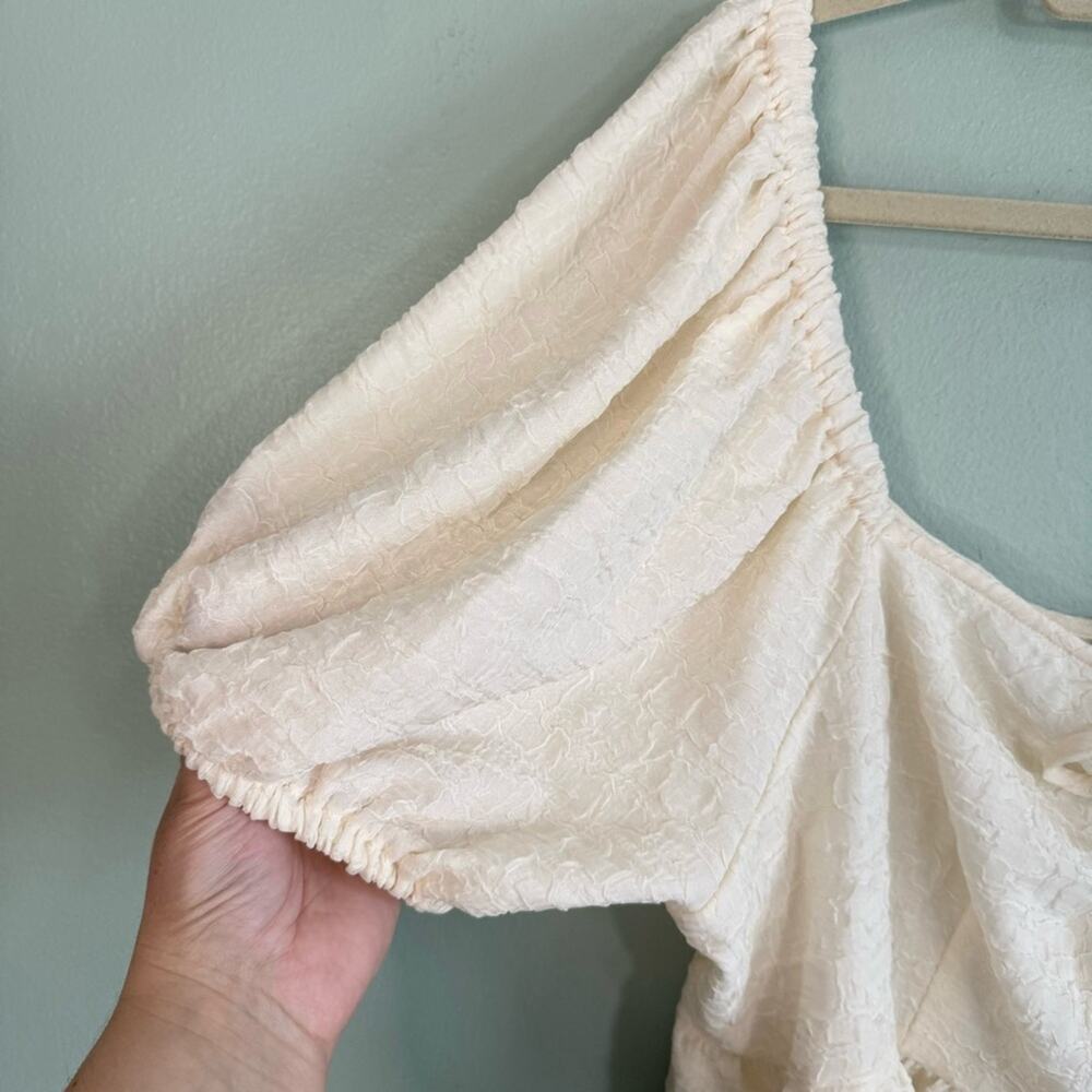 Future Collective Textured Knit Square Tie Neck Puff Sleeve Top Cream XXL Plus - Picture 8 of 11